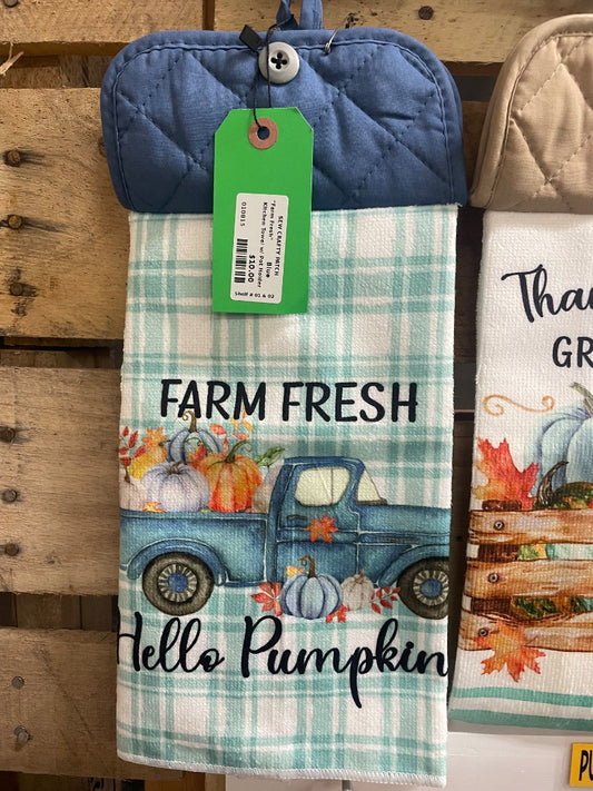 Blue “Farm Fresh” Kitchen Towel w/ Pot Holder