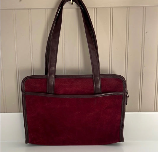 Burgundy  Vintage Suede and Faux Leather  Handbag