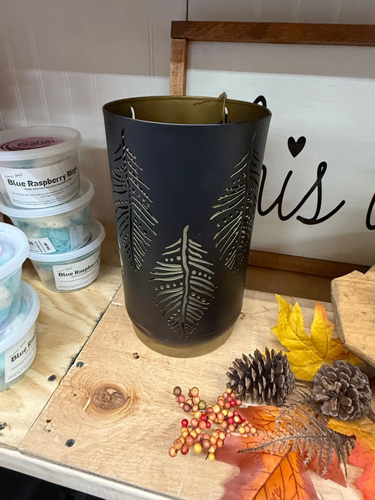 black modern leaf candle lantern