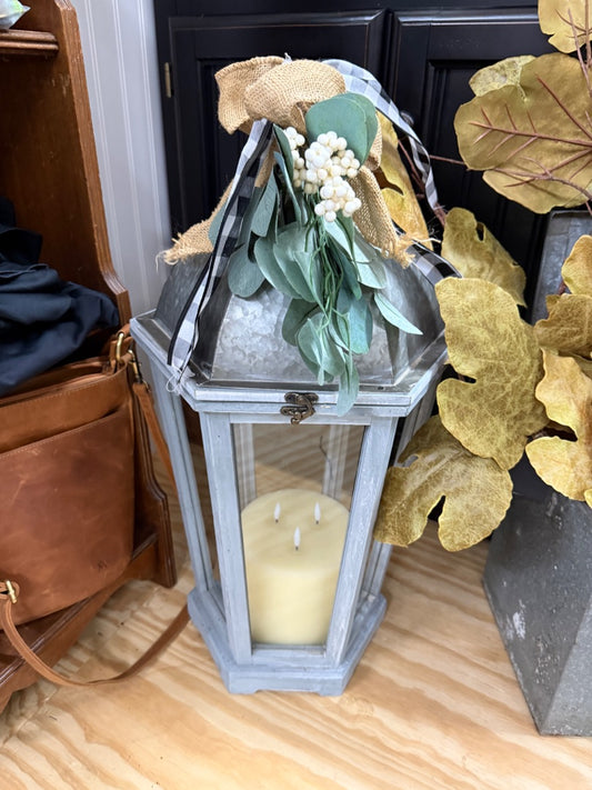 blue bottom open large lantern with candle and remote