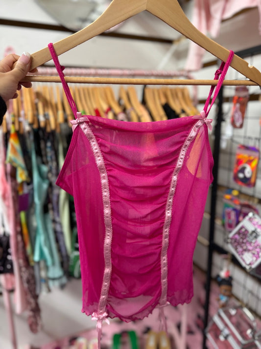Pink Victoria’s Secret pink coquette mesh top, small