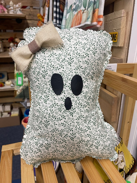 Green & White Fabric Ghost w/ Small Bow