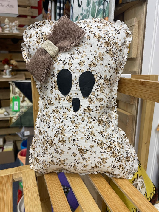 Brown & White Fabric Ghost w/ Small Bow