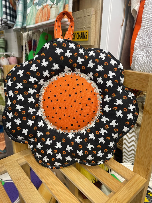 Orange Fabric Flower Trivet , Medium