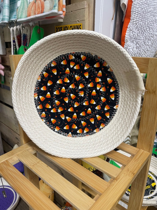 Orange/black Candy Corn Rope Basket , Large