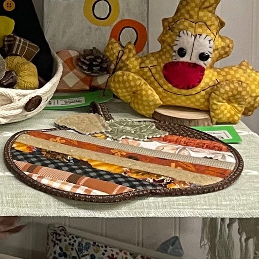 Gold/Brown Fabric Pumpkin Trivet , Medium