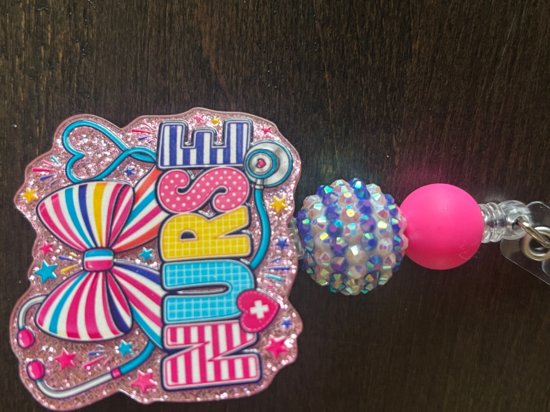 Acrylic Badge Reel with Beads Grace's bead Shop, Grace's bead Shop