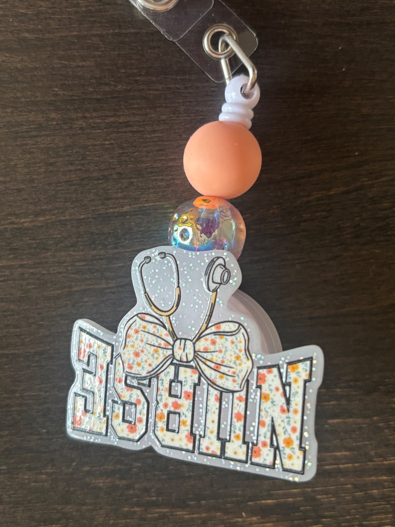 Acrylic Badge Reel with Beads Grace's bead Shop, Grace's bead Shop
