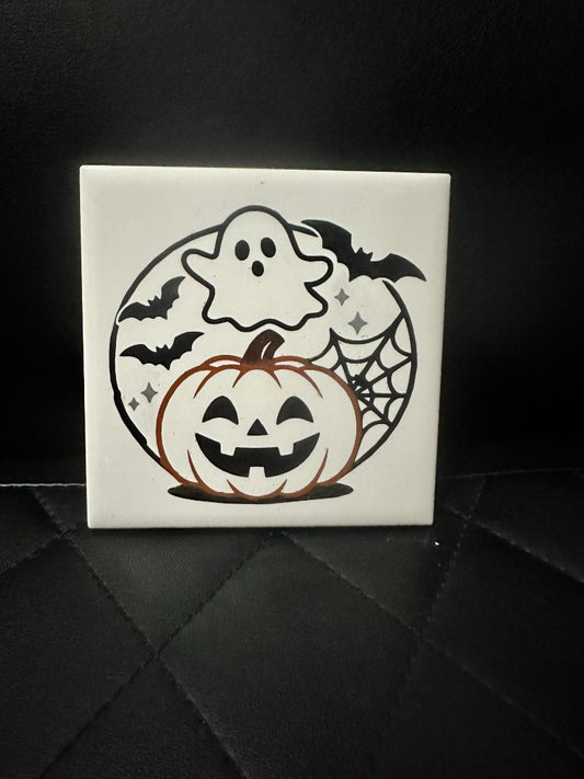Tile Ghost & Pumpkin, Designed Locally,White, Lasting Marks LLC