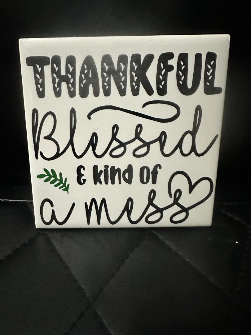 Tile Thankful Blessed, Designed Locally,White, Lasting Marks LLC