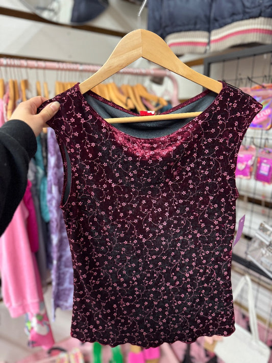 Red Limited too Velvet floral tank, medium