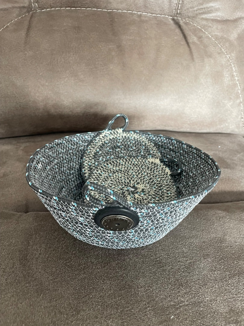 Dark Gray  Rope Bowl with 2 coasters