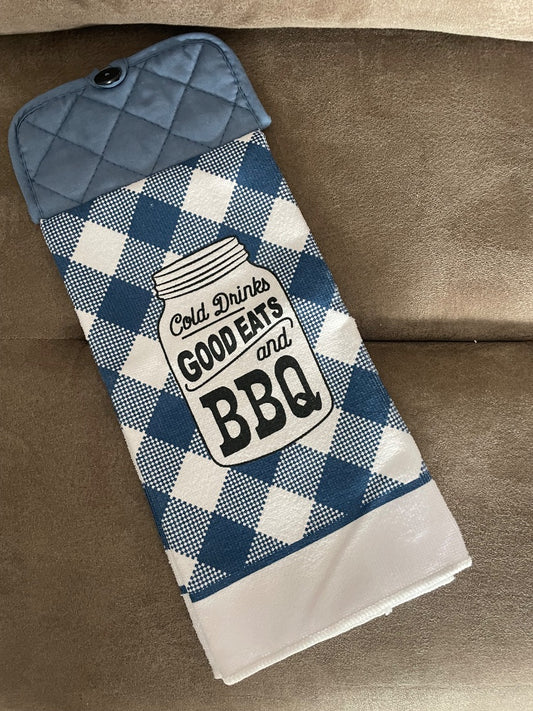 Blue BBQ Kitchen Towel w/ Pot Holder