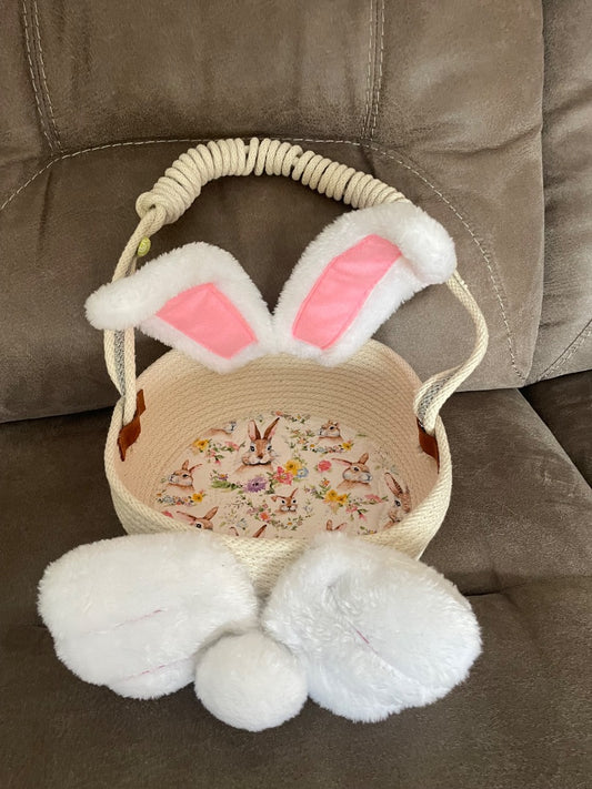 Cream  Bunny Rope Easter Basket, Large