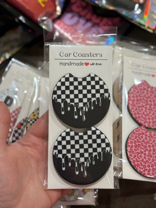 Drip Checkered  Car Coasters, Car Coaster