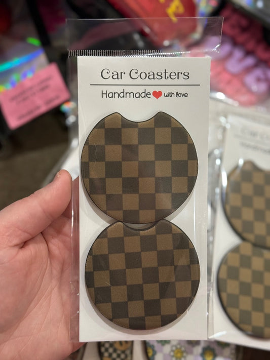 Brown Checkered  Car Coasters, Car Coaster