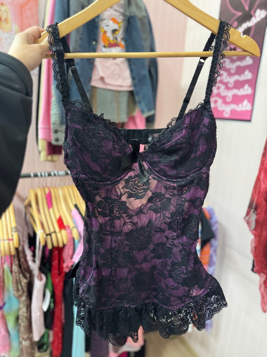 Purple/black  Gothic girl lace corset, large