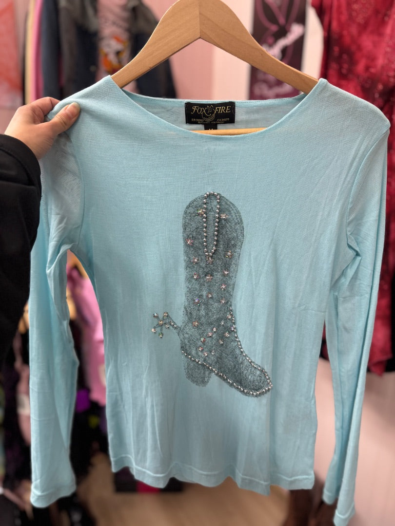 Blue Fox & fire Western girl top, Medium
