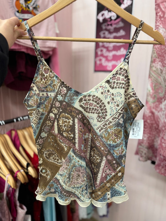 Brown/blue Tera bora Retro paisley top, small