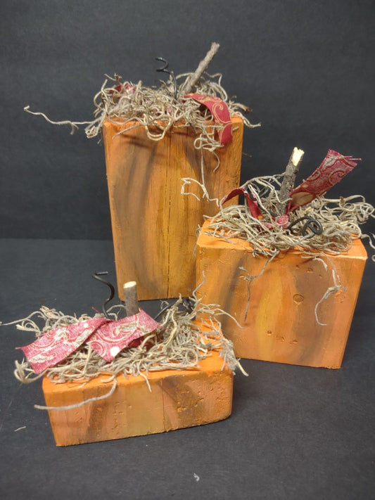 3 pc pumpkins rust ribbon