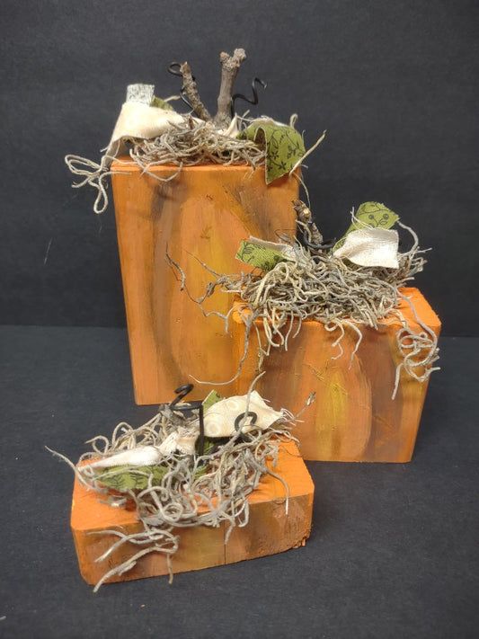 3 pc pumpkins 2 ribbon