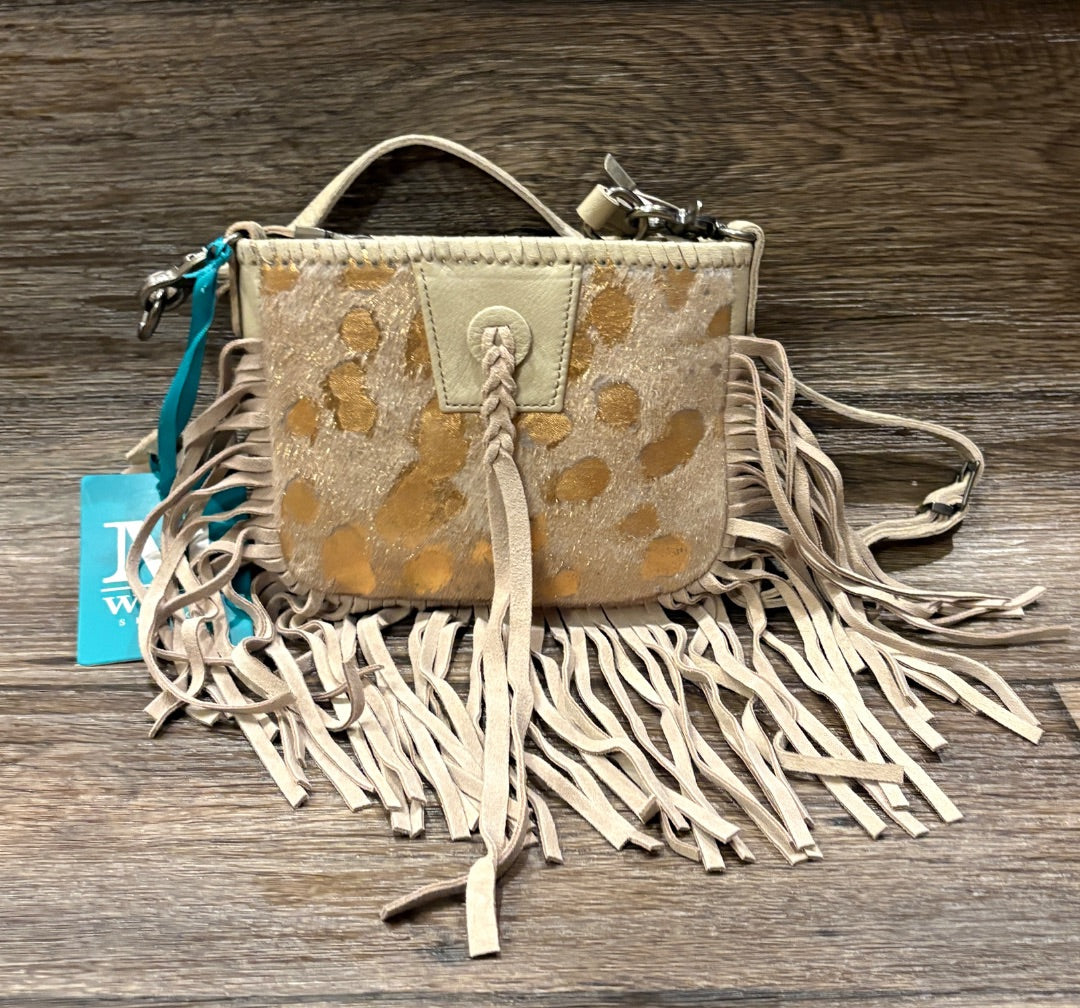 Cream and Gold Montana West Gold Sheen Fringe bag