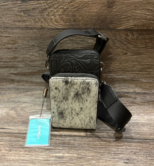 Black Trinity Ranch Leather and Cow Crossbody
