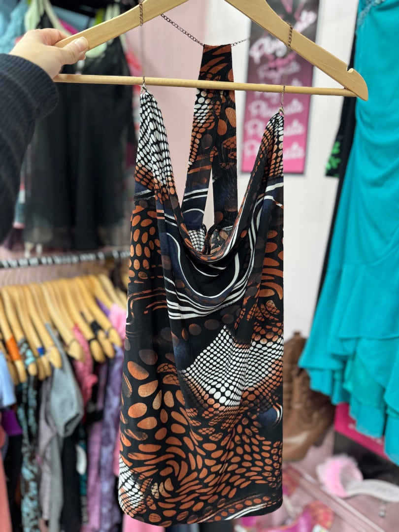 Black/orange Celine Y2K club girl top, large