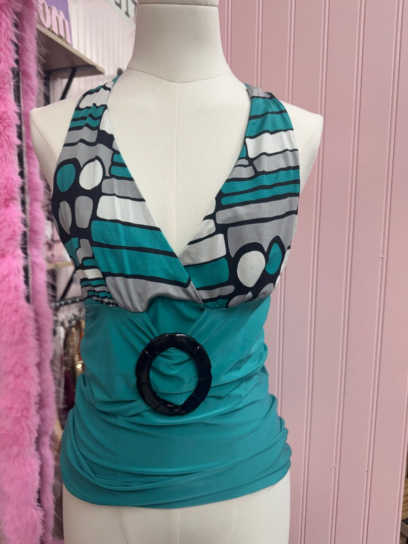 Blue/gray aboga retrograde halter top, medium