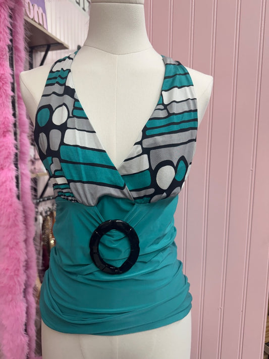 Blue/gray aboga retrograde halter top, medium