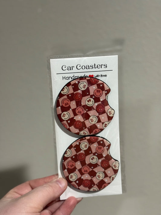 Smiley Checkered  Car Coasters, Car Coaster