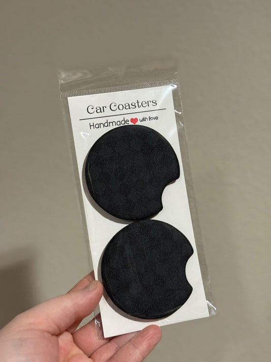 Ultra Black Checkered  Car Coasters, Car Coaster