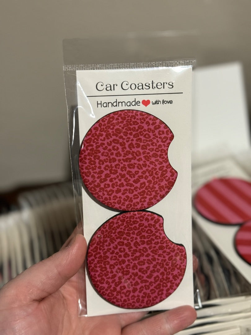 Pink Red Leopard  Car Coasters, Car Coaster