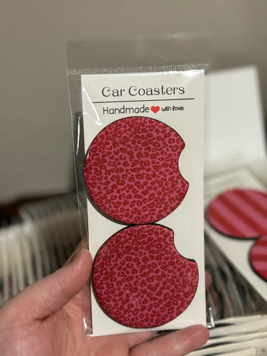 Pink Red Leopard  Car Coasters, Car Coaster