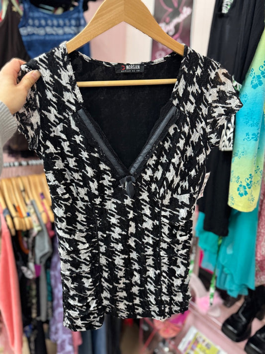 Black/white Morgan cute office girl top, xsmall