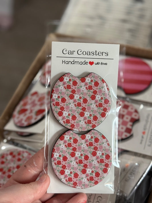 Pink Floral  Car Coasters