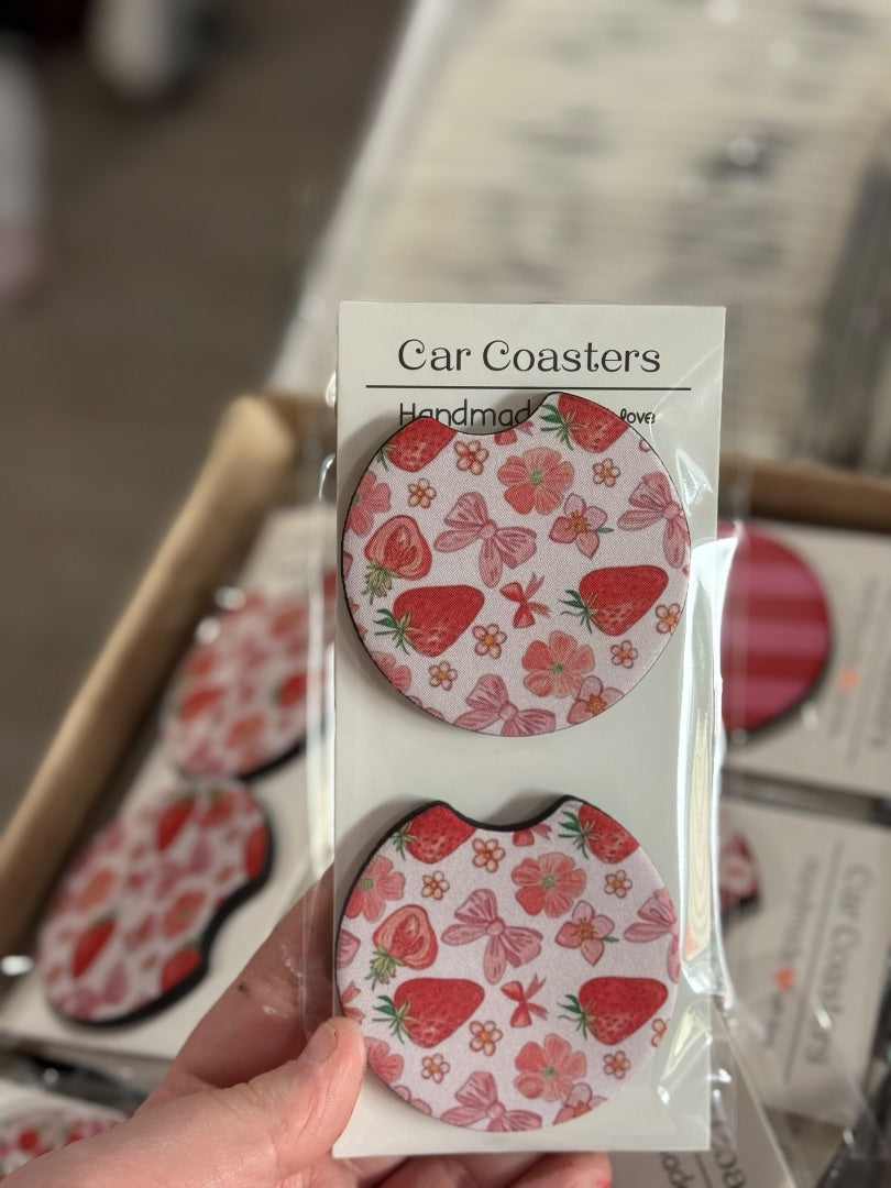 Strawberry Bows  Car Coasters