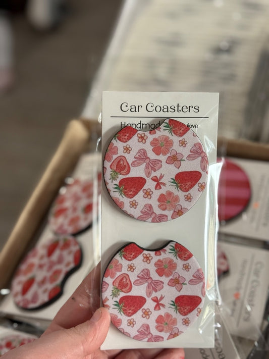 Strawberry Bows  Car Coasters