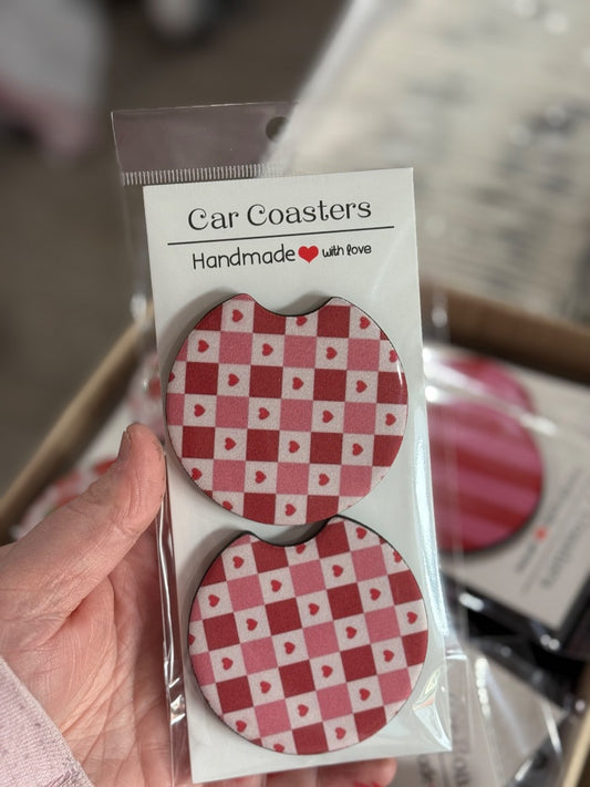 Heart Checkered  Car Coasters