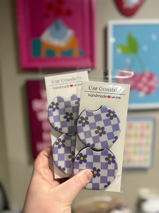 Purple Checkered  Car Coasters