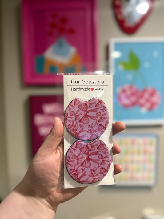 Pink Bows  Car Coasters