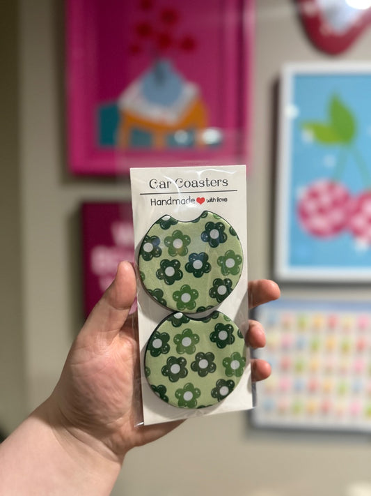 Green Flowers  Car Coasters