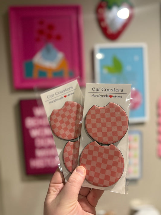 Light Pink Checkered  Car Coasters
