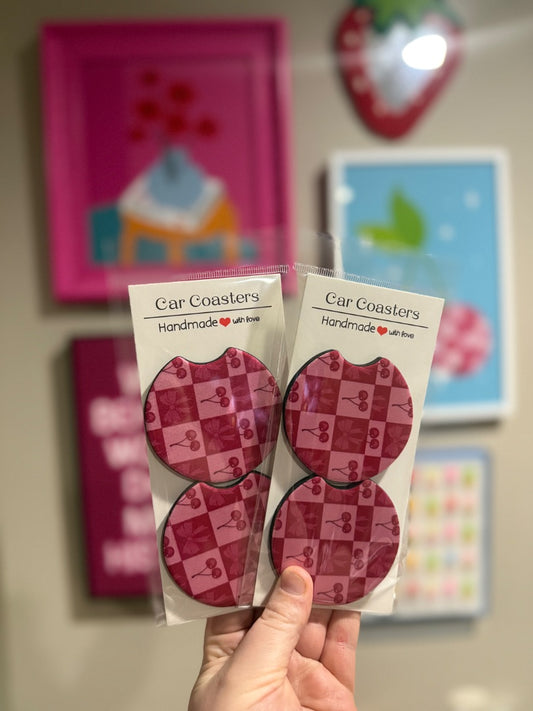 Cherry Checkered  Car Coasters