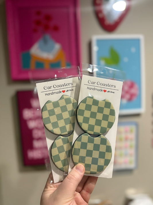 Green Checkered  Car Coasters