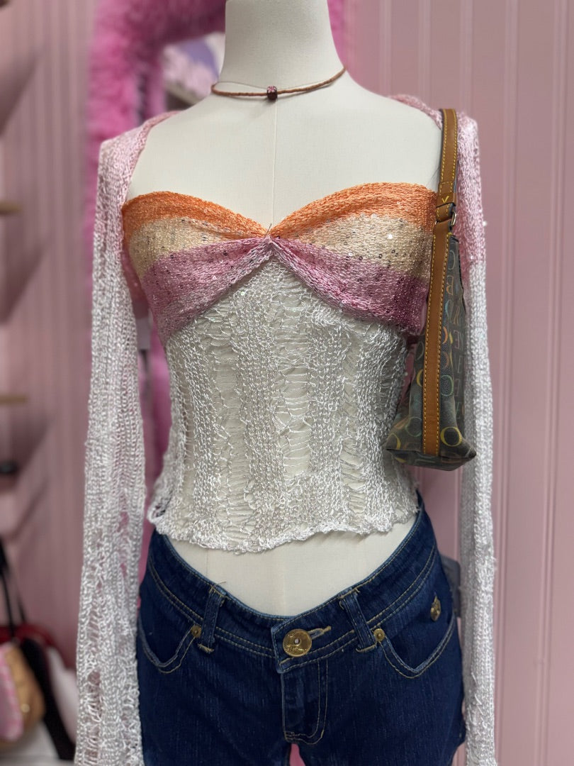 Pink/orange Finesse Glitter girl top, medium