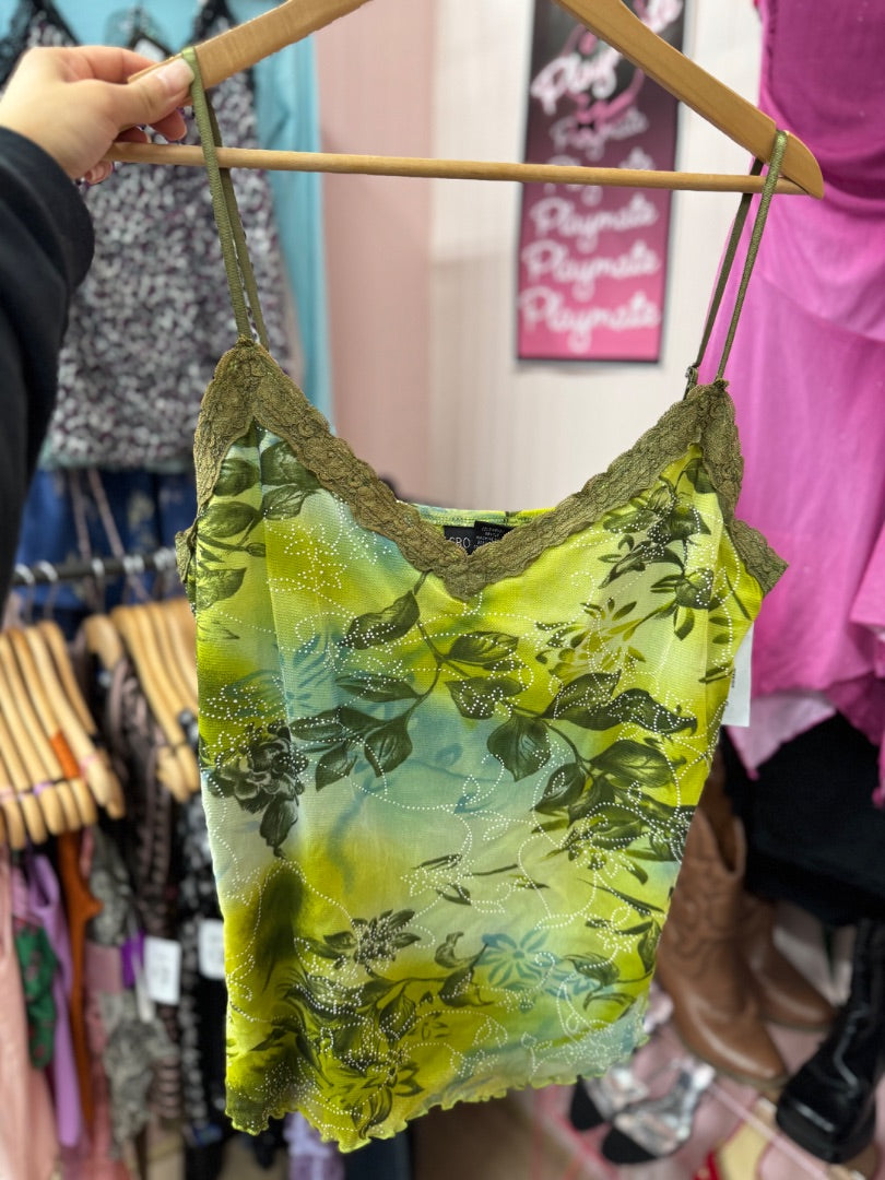 Green/brown Crossroads Earthy lace top, xlarge