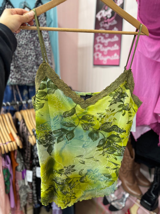 Green/brown Crossroads Earthy lace top, xlarge