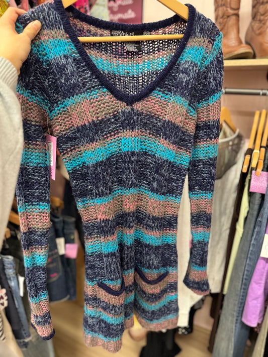 Ashley by bz international retro knit dress, medium,Blue/pink, Moenique