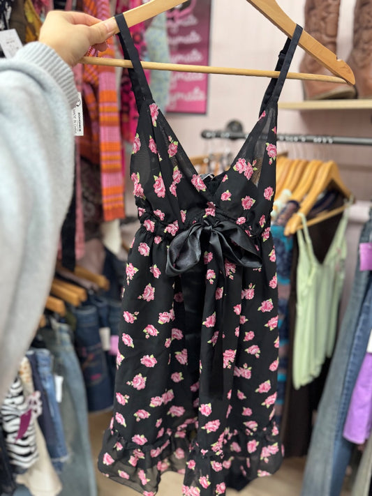 boux avenue floral babydoll top, small,Black/pink, Moenique